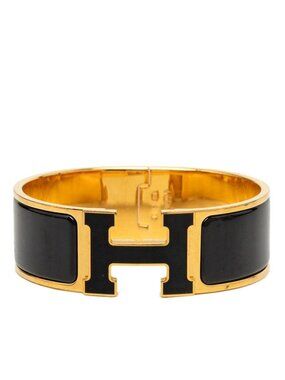 Hermes Clic Clac H GM Bracelet Bangle Gold Black Plated Enamel